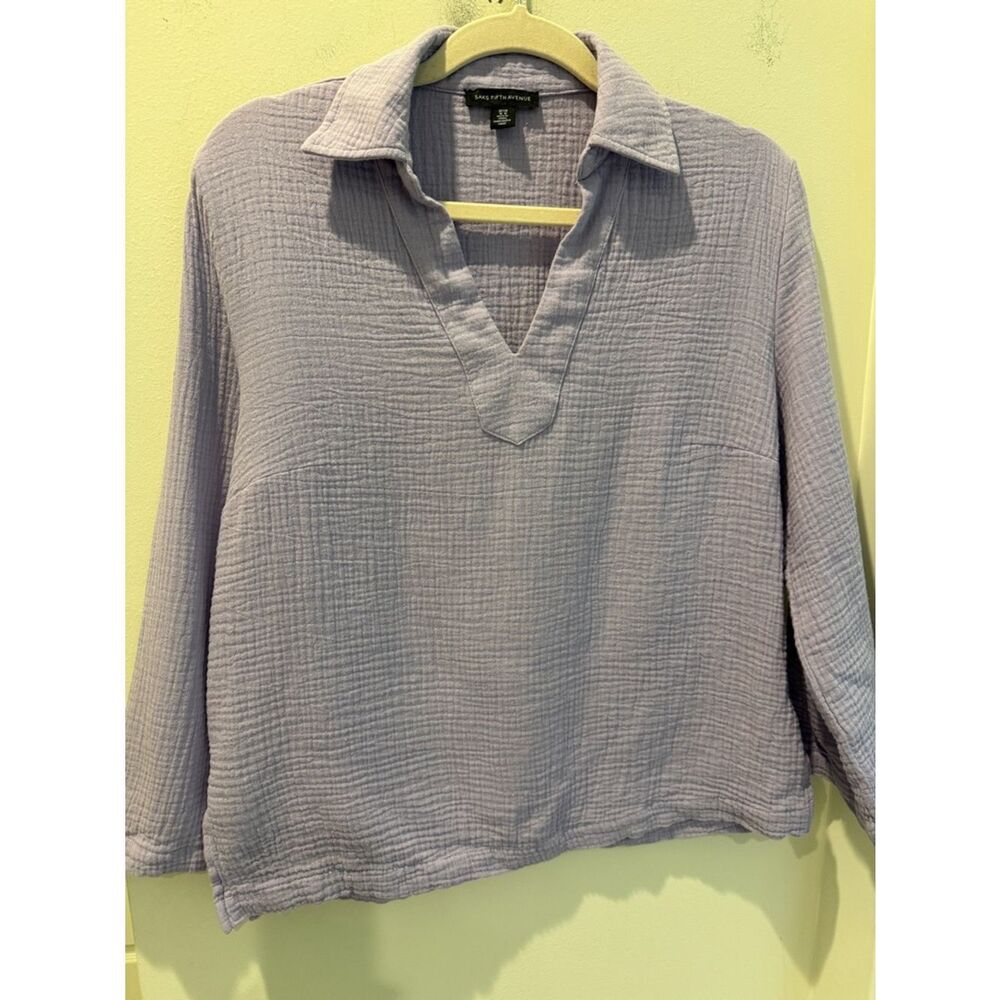 Saks Fifth Avenue Lavender Purple Collared V-Neck GauzeTunic size medium